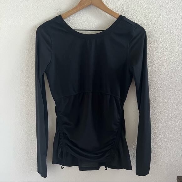 Fabletics Black Top Long Sleeve Mesh Bottom Portion Fall Winter Active Small - Picture 1 of 8
